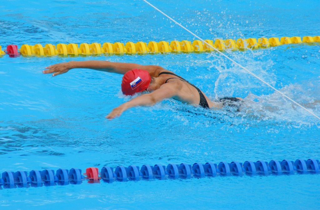 Katka Turková pláva 50 m delfína na Majstrovstvách sveta v plávaní masters 2014 v Montreale